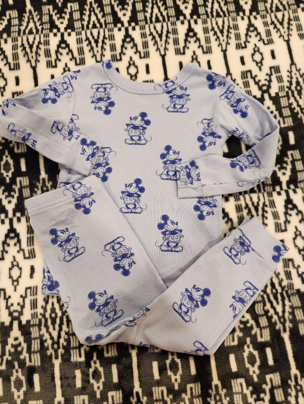 Gap Baby Disney Light Blue Pajama Set with Blue Mickey Mouse Print, Size 2